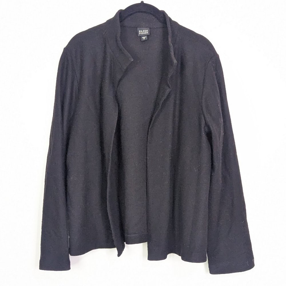 Eileen Fisher Black Wool Open Front Seater Jacket Size M